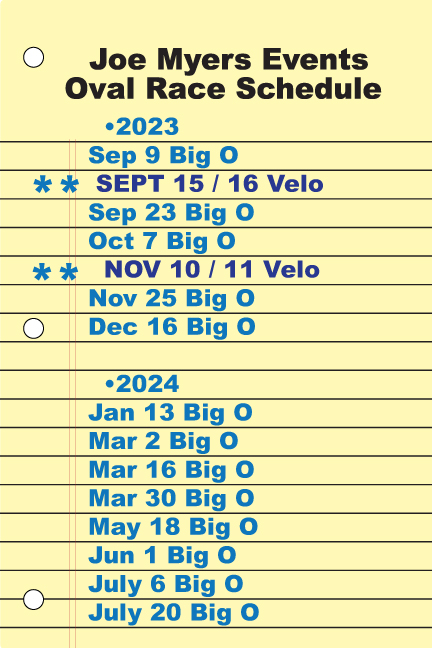 2023 - 2024 Southwest Paved Oval Schedule (Tucson and Encino Velodrome)